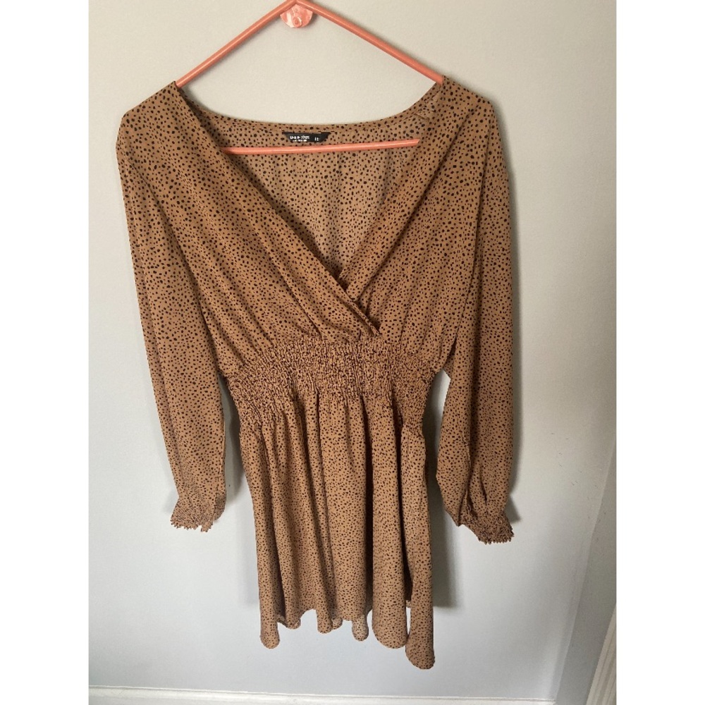 Long sleeve cinched waist mini dress